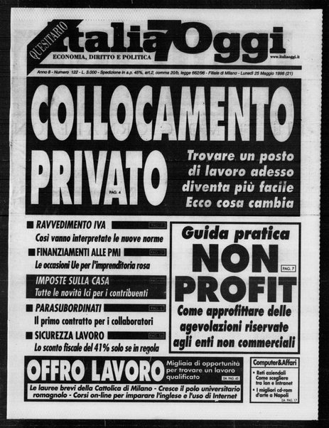 Italia oggi : quotidiano di economia finanza e politica